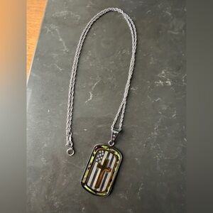 Silver Chain with American Flag  Cross Dog Tag Pendant